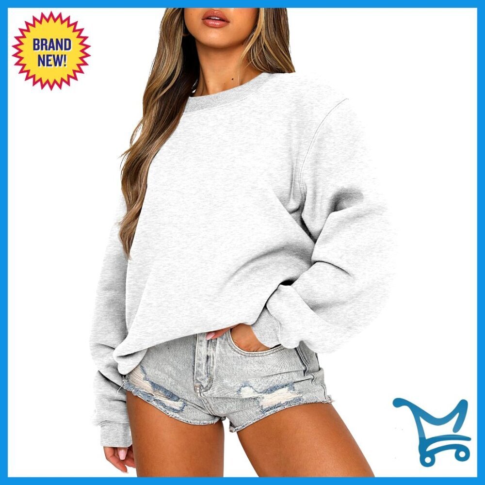 Oversized Fleece Pullover Sweater Preppy Chic Loose Fit Crewneck Tops